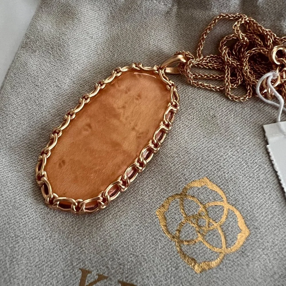 NWT Kendra Scott Macramé Reid Statement Necklace in Blush Wood 14k Rose … - Picture 5 of 15